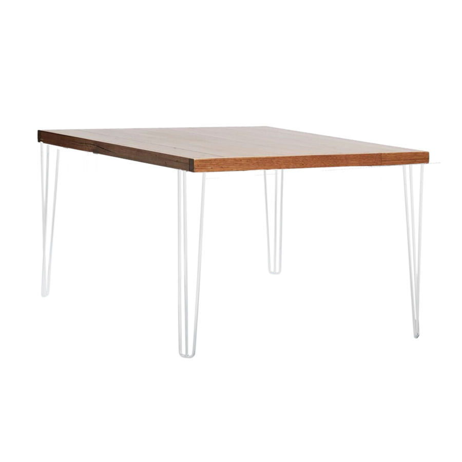 hairpin-dining-table-240×105-teak-straight-white-legs