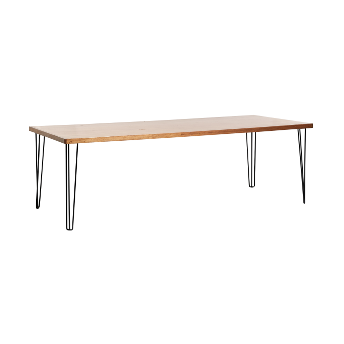 hairpin-dining-table-240×105-teak-straight-white-legs