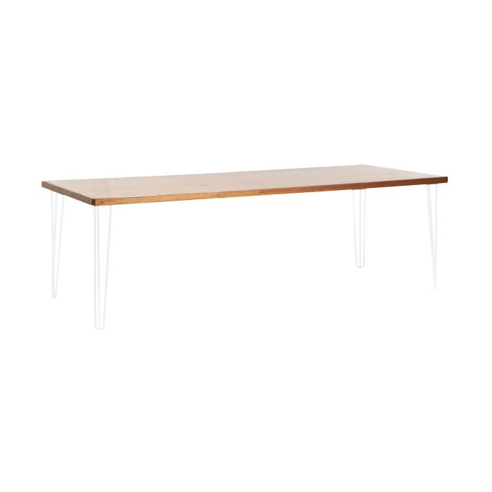 hairpin-dining-table-240×105-teak-straight-white-legs