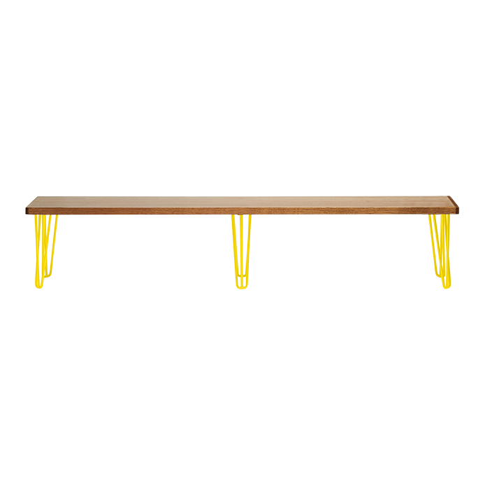 hairpin-bench-seat-teak-2.4×0.36-coffee-legs-yellow