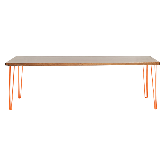 hairpin-dining-table-240×105-teak-straight-orange-legs