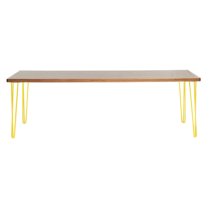 hairpin-dining-table-240×105-teak-straight-yellow-legs
