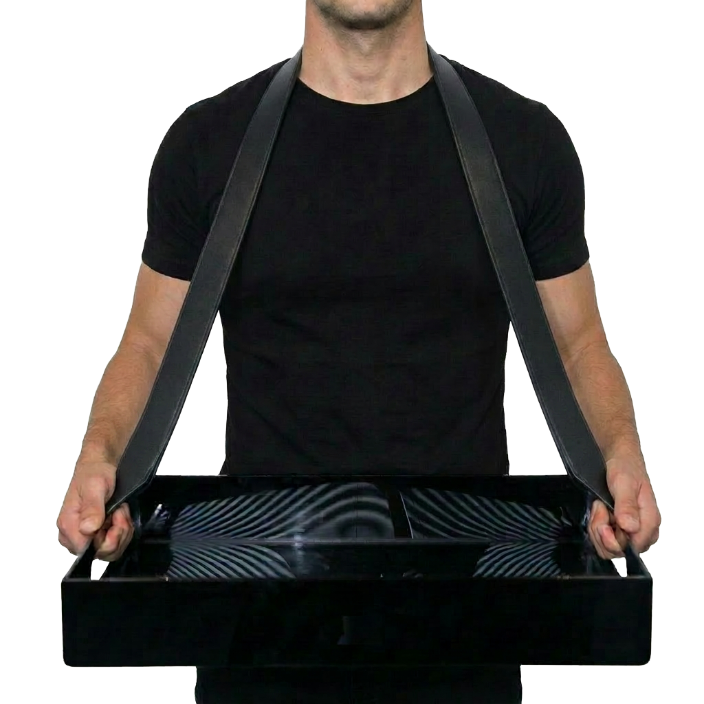 acrylic-tray-carry-strap-black-leather
