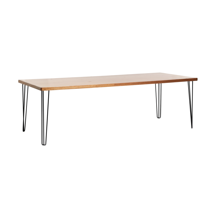 hairpin-dining-table-240×105-teak-straight-white-legs