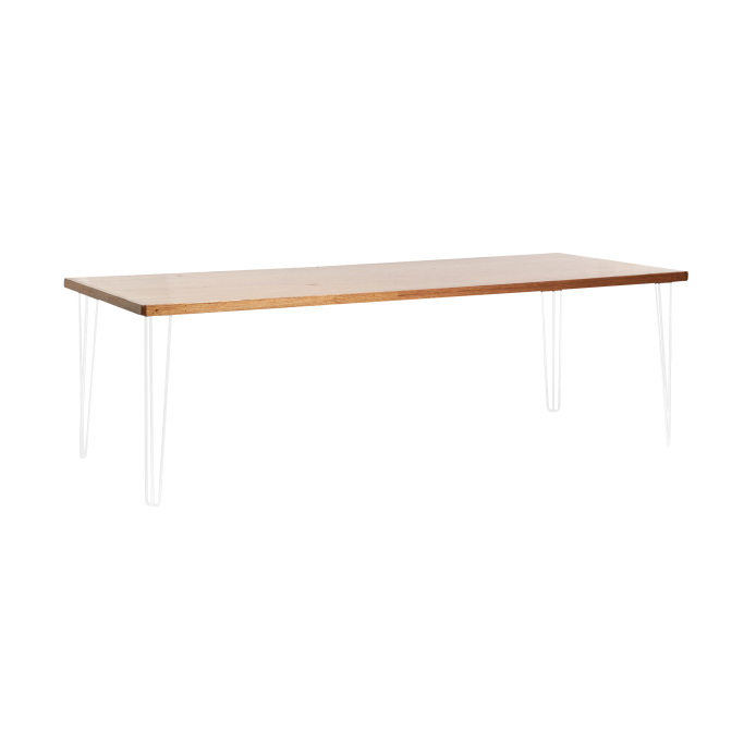 hairpin-dining-table-240×105-teak-straight-white-legs