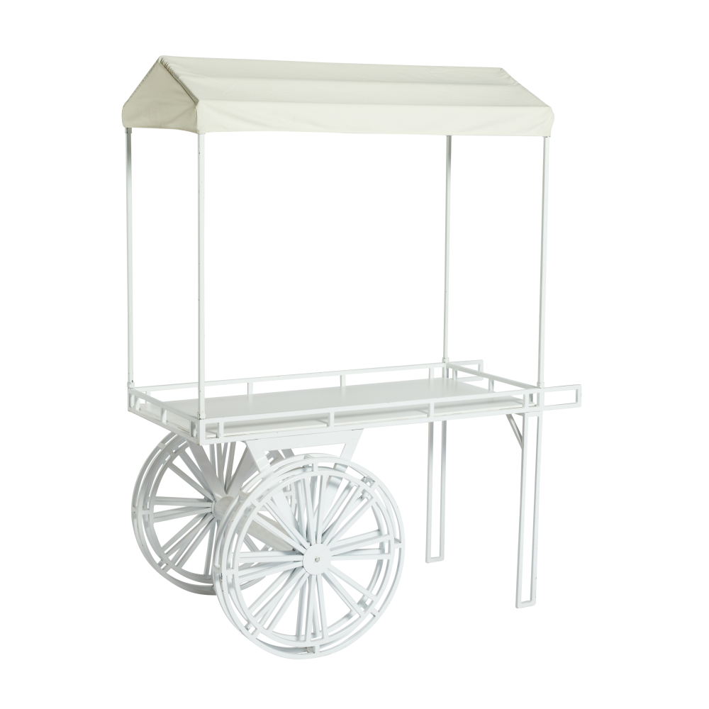 Flower Cart White with Roof Canopy Ivory Social Event Hire