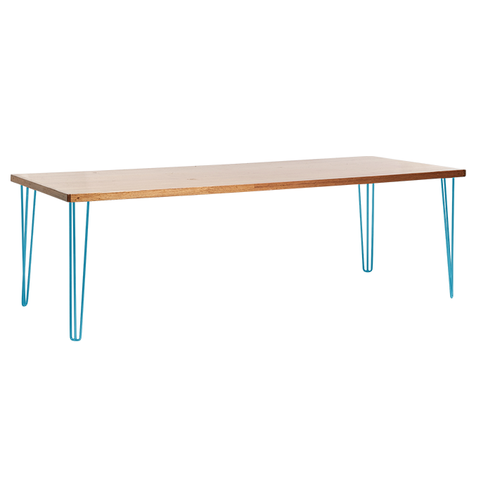 hairpin-dining-table-240×105-teak-straight-white-legs