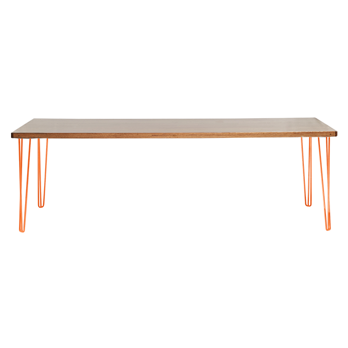 hairpin-dining-table-240×105-teak-straight-orange-legs