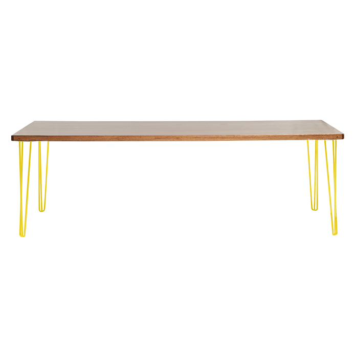 hairpin-dining-table-240×105-teak-straight-yellow-legs